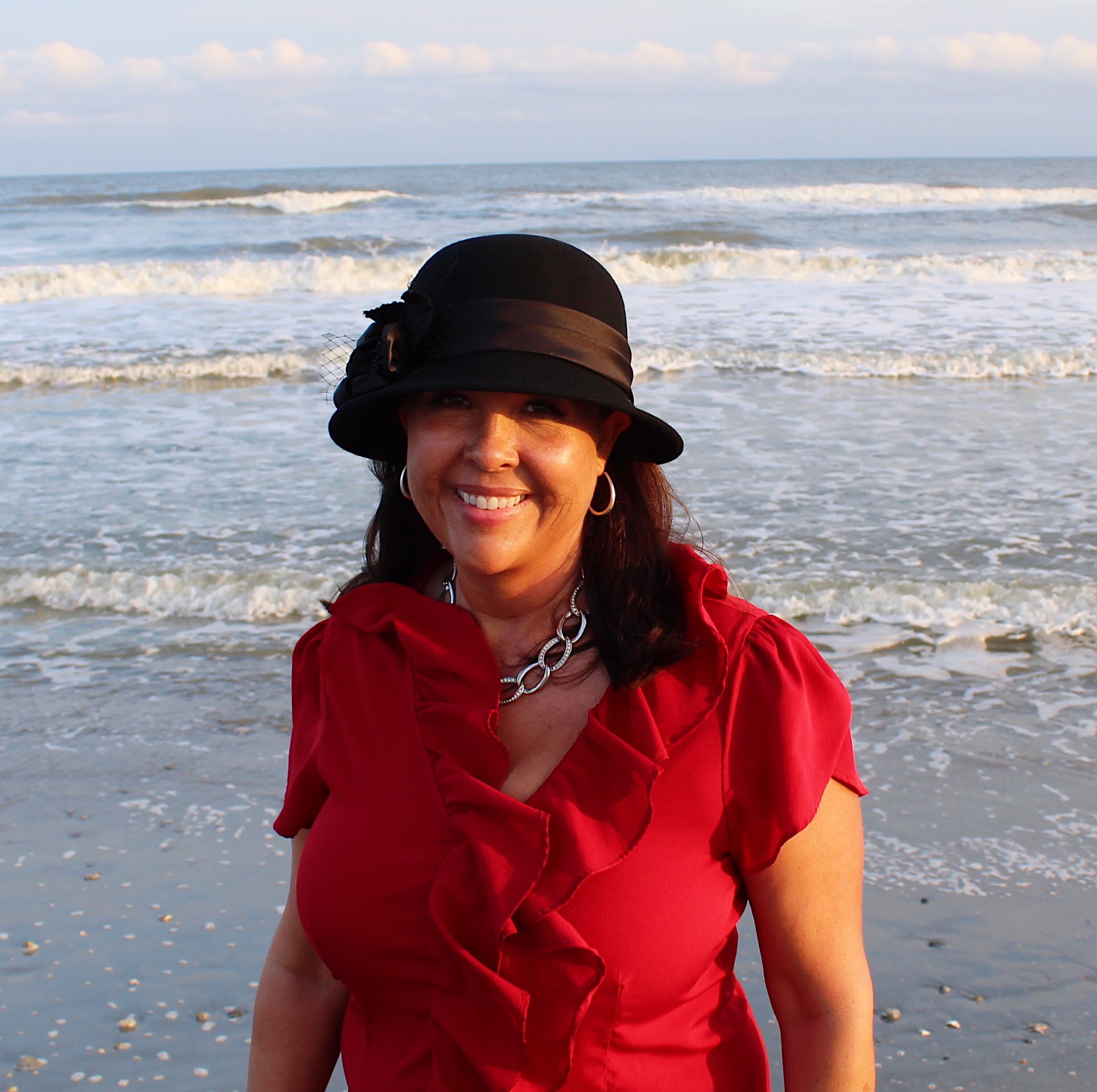 Kate Dillon on the shore at Folly Beach, South Carolina